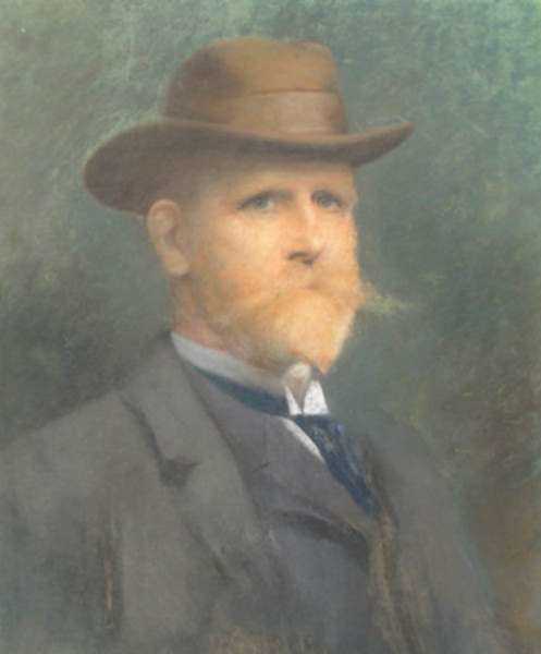 Pastel by James Wells Champney: Self-Portrait in a Felt Hat, represented by Childs Gallery