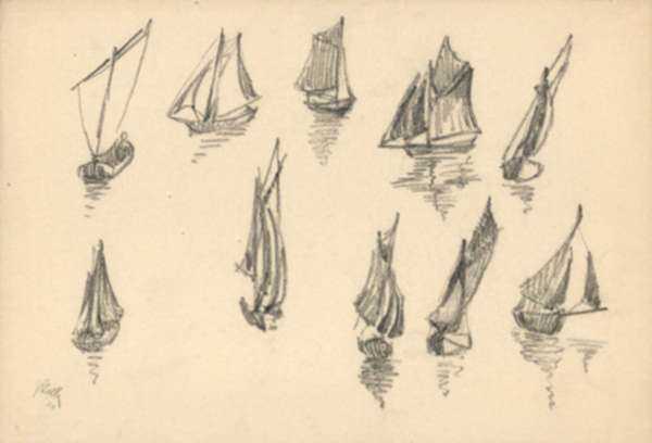 Drawing by Jan Gelb: [Sailboats on the Water, France], represented by Childs Gallery