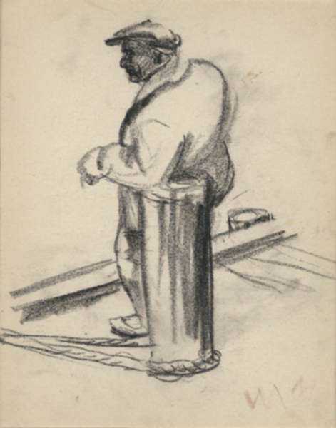 Drawing by Jan Gelb: At the Dock, Provincetown [Massachusetts], represented by Childs Gallery
