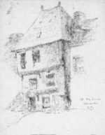 Drawing by Jan Gelb: Old white house, Concarneau, represented by Childs Gallery