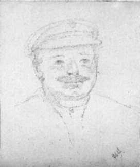 Drawing by Jan Gelb: Portrait of a man with a moustache (France), represented by Childs Gallery