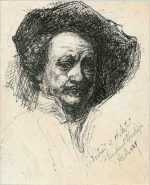 Drawing by Jan Gelb: Portrait of Artist Rembrandt Van Rijn, represented by Childs Gallery