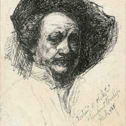 Drawing by Jan Gelb: Portrait of Artist Rembrandt Van Rijn, represented by Childs Gallery