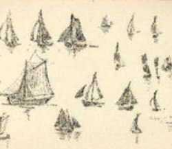 Drawing by Jan Gelb: Return of the Thonniers, Concarneau [France], represented by Childs Gallery