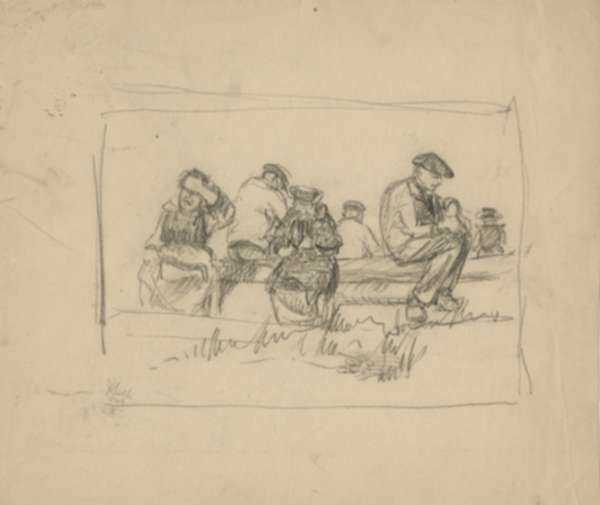 Drawing by Jan Gelb: Seated Figures with Bent Heads, represented by Childs Gallery