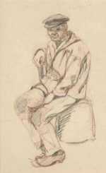 Drawing by Jan Gelb: Seated Fisherman, represented by Childs Gallery