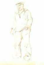 Drawing by Jan Gelb: Standing Fisherman, represented by Childs Gallery
