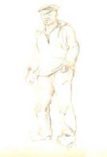 Drawing by Jan Gelb: Standing Fisherman, represented by Childs Gallery
