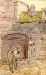 Watercolor by Jan Gelb: Workers, represented by Childs Gallery