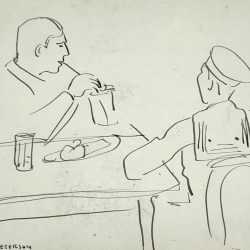 Drawing by Jane Peterson: [Man and Sailor Dining], available at Childs Gallery, Boston