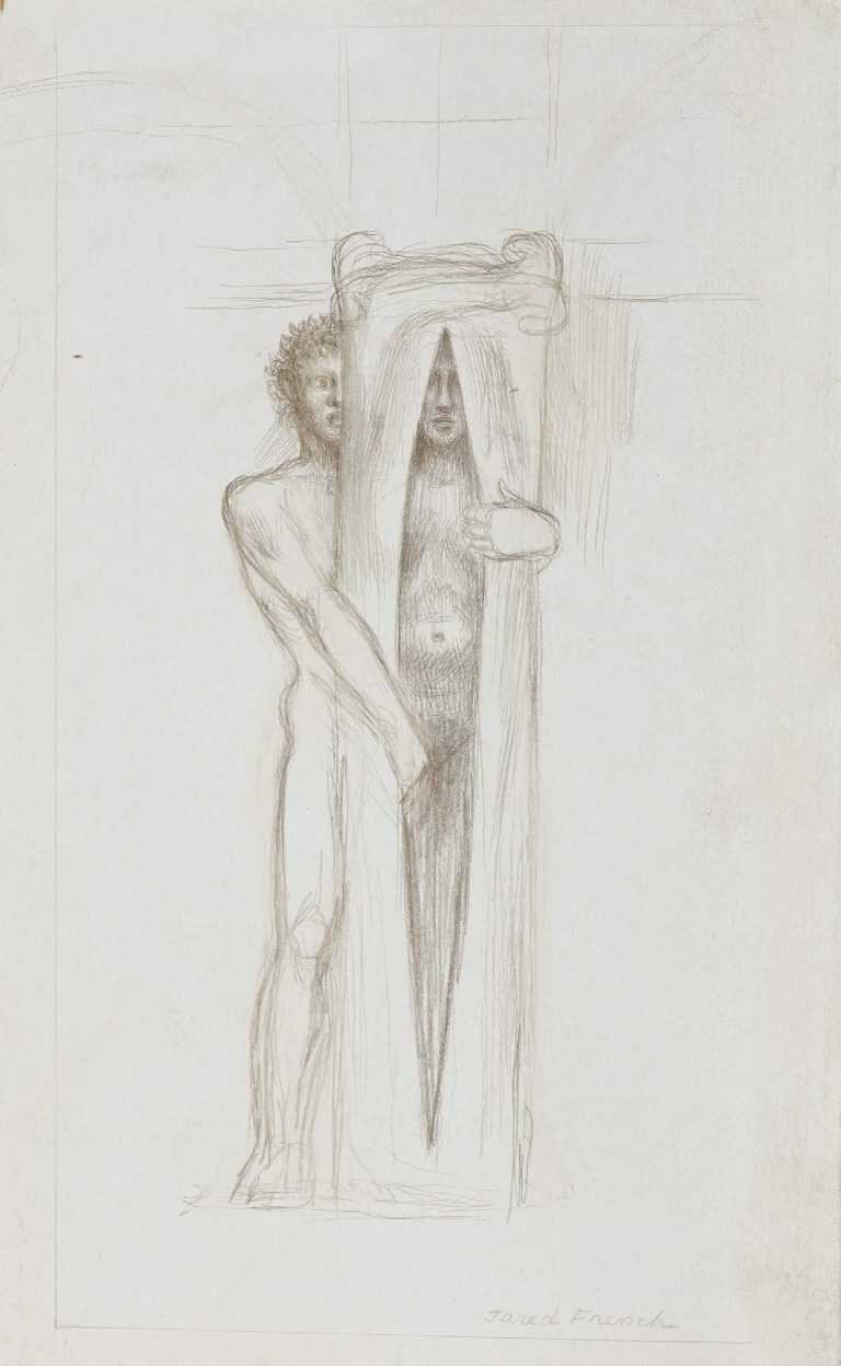 Drawing By Jared French: Male Nude Releasing A Woman At Childs Gallery