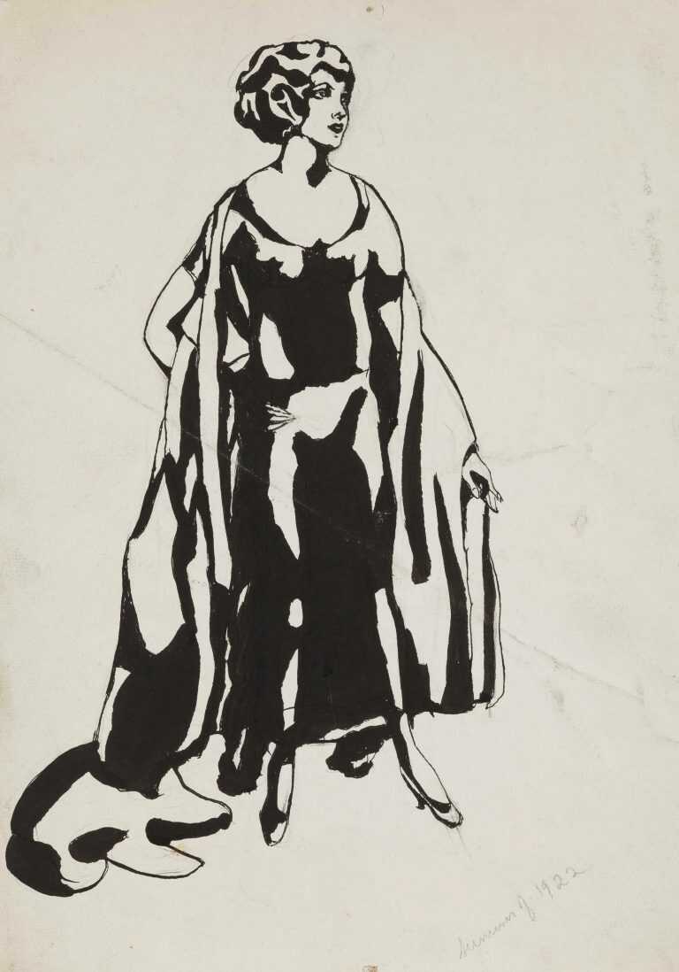 Drawing By Jared French: Woman With Coat At Childs Gallery