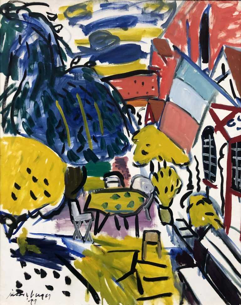 Painting by Jason Berger: 14th of July, Michel's House with Flag, available at Childs Gallery, Boston