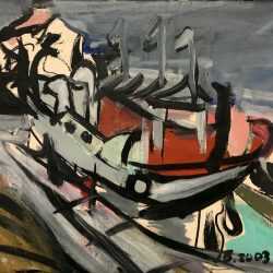 Painting by Jason Berger: Abandoned Boat (Portugal), available at Childs Gallery, Boston
