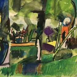 Watercolor by Jason Berger: [Brookline Landscape], available at Childs Gallery, Boston
