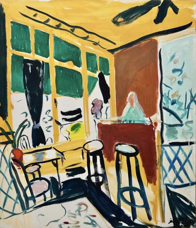 Painting by Jason Berger: Café des Glaces, Cany Barville, Normandy, available at Childs Gallery, Boston