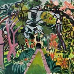 Painting by Jason Berger: Garden with Trellis, Cuernavaca (Mexico), available at Childs Gallery, Boston