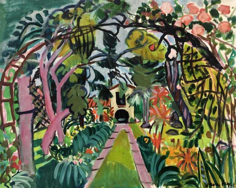 Painting by Jason Berger: Garden with Trellis, Cuernavaca (Mexico), available at Childs Gallery, Boston