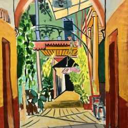 Painting by Jason Berger: Hotel Lobby, Patzcuaro, available at Childs Gallery, Boston
