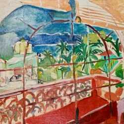 Painting by Jason Berger: Hotel Patzcuaro, Looking out on the Terrace, available at Childs Gallery, Boston