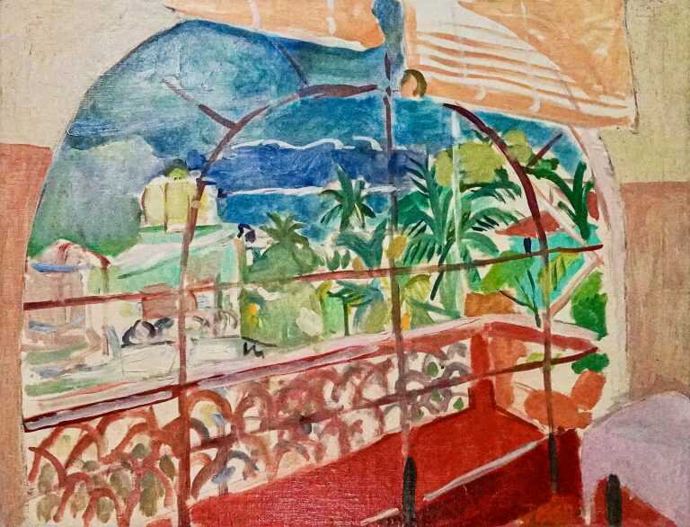 Painting by Jason Berger: Hotel Patzcuaro, Looking out on the Terrace, available at Childs Gallery, Boston