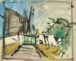 Watercolor by Jason Berger: [Landscape with Gate], available at Childs Gallery, Boston