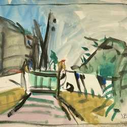 Watercolor by Jason Berger: [Landscape with Gate], available at Childs Gallery, Boston