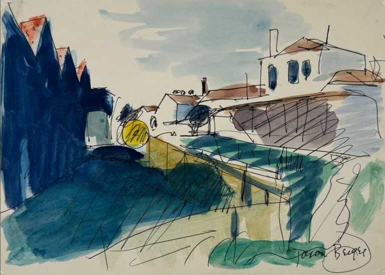 Watercolor by Jason Berger: [Portuguese Town], available at Childs Gallery, Boston