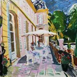 Painting by Jason Berger: Terrace, Pink Villa, available at Childs Gallery, Boston