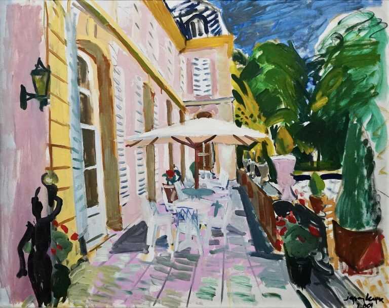 Painting by Jason Berger: Terrace, Pink Villa, available at Childs Gallery, Boston