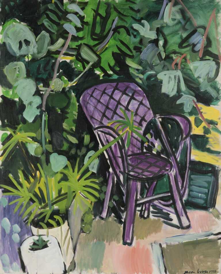 Painting by Jason Berger: The Chair in Michael's Garden, Vueles, available at Childs Gallery, Boston