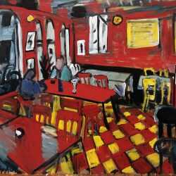 Painting by Jason Berger: The Red Cafe, available at Childs Gallery, Boston