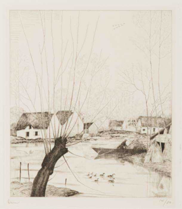 Print by Jean-Emile Laboureur: L'Automne dans les Marais, represented by Childs Gallery
