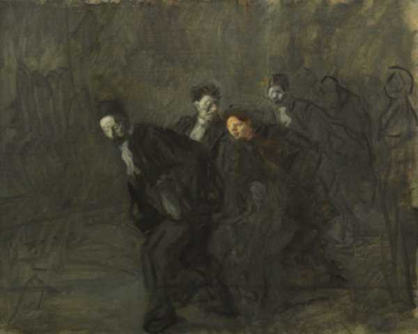Painting by Jean-Louis Forain: Scene de Tribunal, represented by Childs Gallery