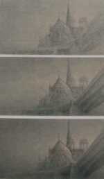 Ink wash by Jean Michel Mathieux-Marie: [Three Views of Cathedral], represented by Childs Gallery