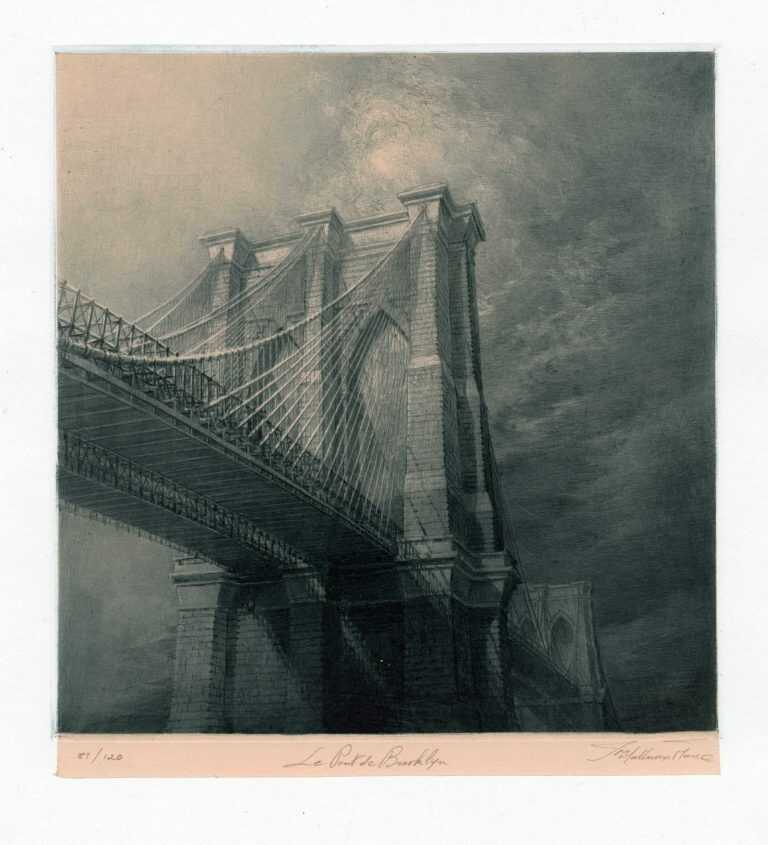 Print By Jean Michel Mathieux Marie: Le Pont De Brooklyn At Childs Gallery