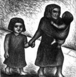 Print by Jesús Escobedo: Woman with Children, represented by Childs Gallery