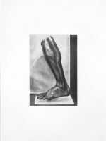 Drawing by John MacConnell: Fragments of Bronze Statues, Leg of Large size Male Statue, 5th c. BC, available at Childs Gallery, Boston