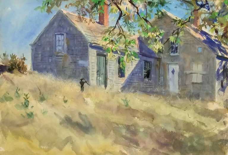Watercolor by John Whorf: The Homestead (August), available at Childs Gallery, Boston
