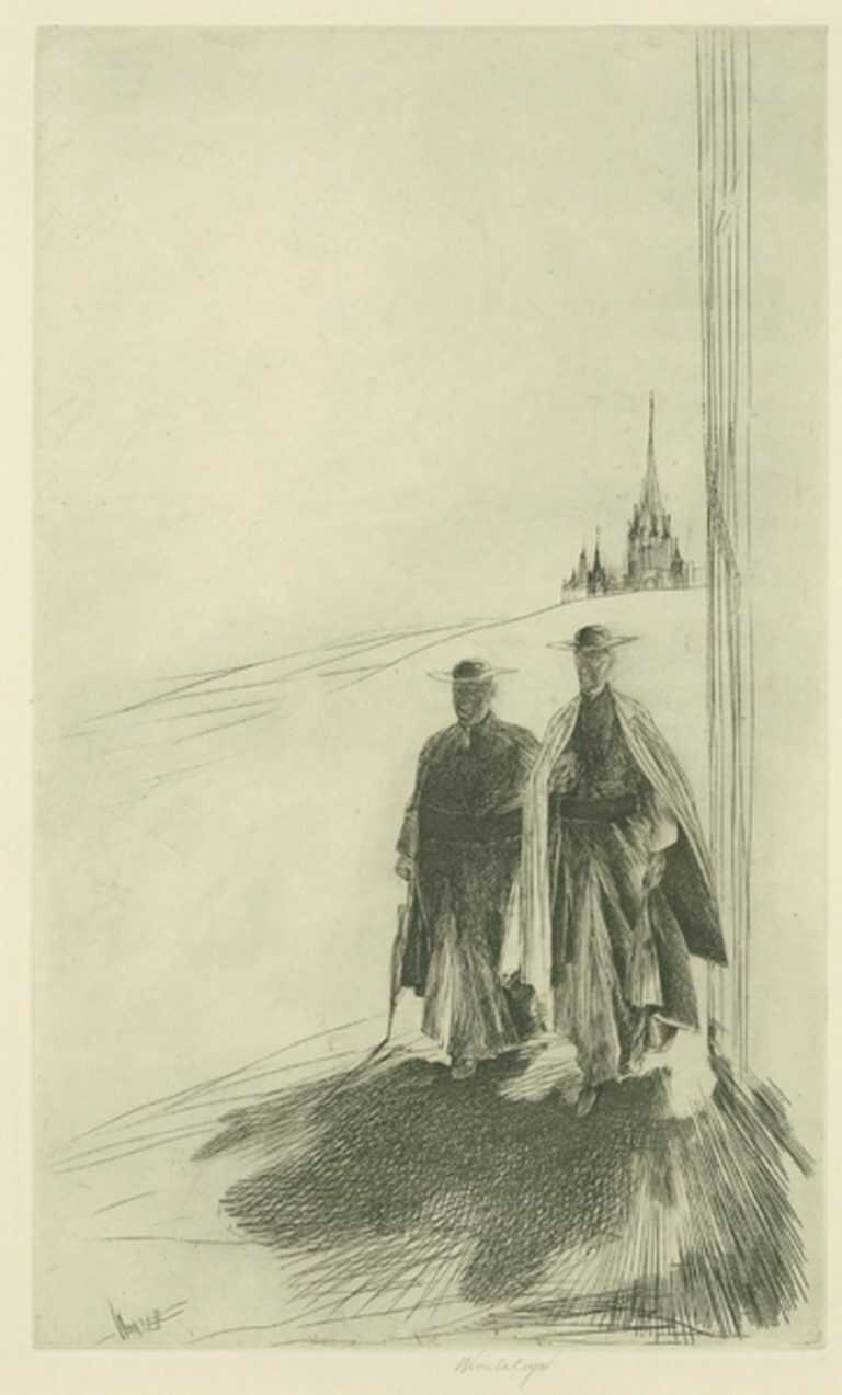 Print by John Winkler: Two Ecclesiastics (Priests), available at Childs Gallery, Boston