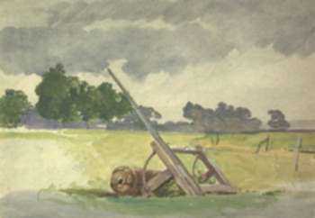 Watercolor by John Absolon: Landscape with Roller, represented by Childs Gallery