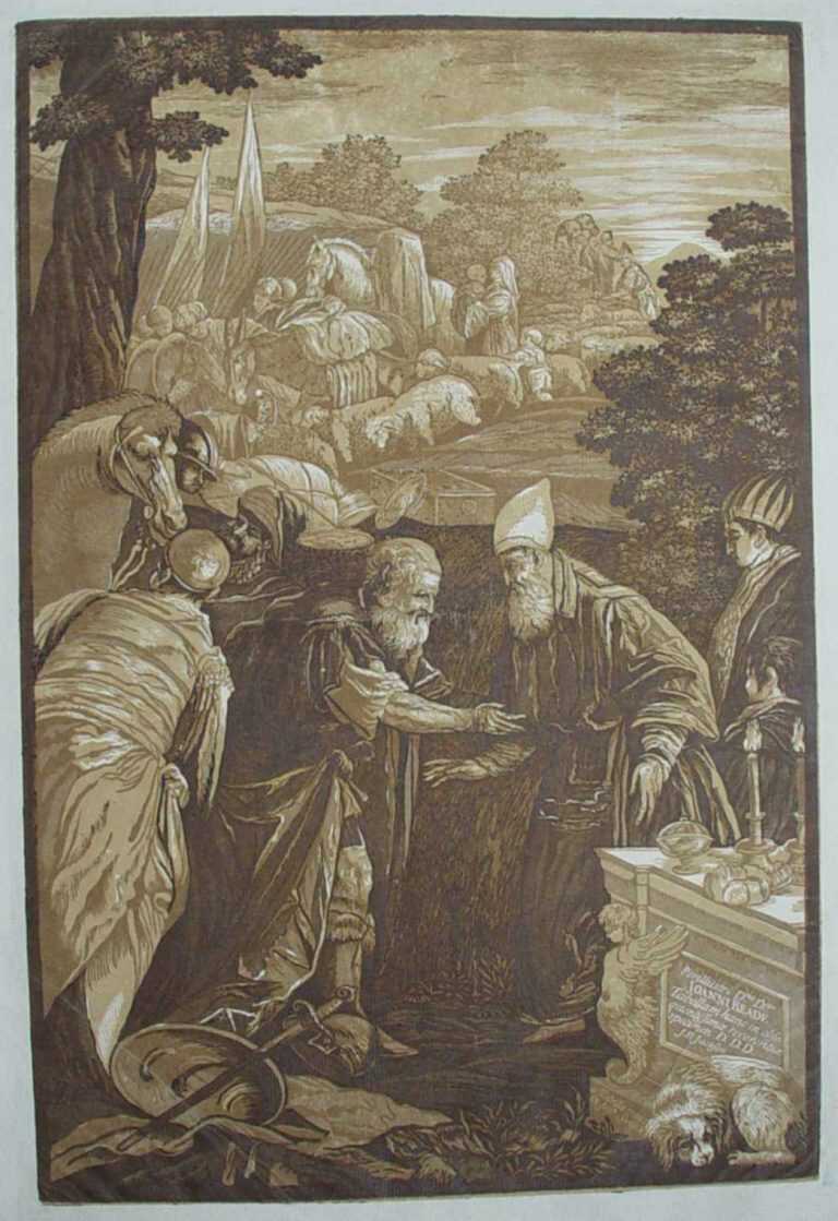 Print by John Baptist Jackson: Melchisedech Blessing Abraham, [after Francesco Bassano (Ita, represented by Childs Gallery
