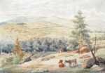 Watercolor by John R. Chapin: [Hilly Landscape with Cows, New York State], represented by Childs Gallery