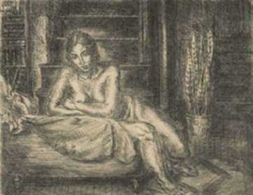 Print by John Sloan: Nude Leaning Over Chaise, represented by Childs Gallery