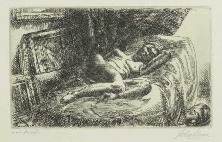 Print by John Sloan: Nude on Studio Couch, represented by Childs Gallery