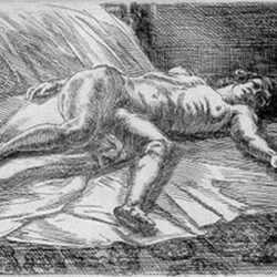Print by John Sloan: Nude on the Floor, represented by Childs Gallery