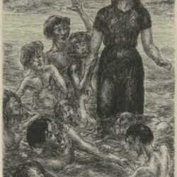 Print by John Sloan: Sally, Kids, and Philip Bathing or Of Human Bondage, Chapter, represented by Childs Gallery