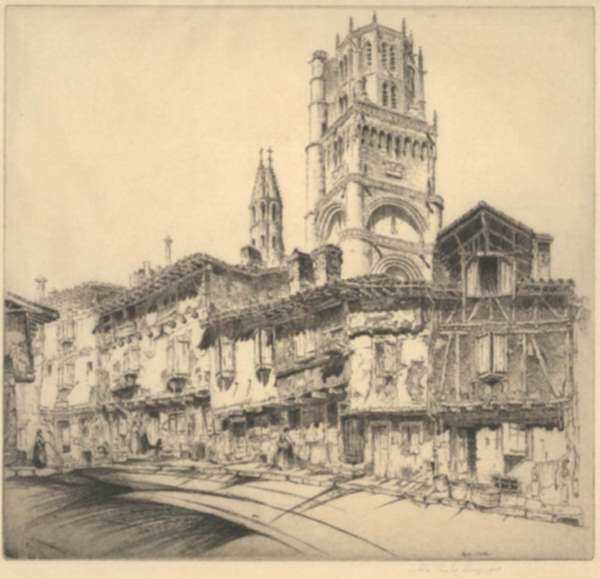 Print by John Taylor Arms: Albi or The Cathedral of Sainte Cécile, represented by Childs Gallery