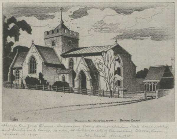 Print by John Taylor Arms: Britford Church (Sketch), represented by Childs Gallery