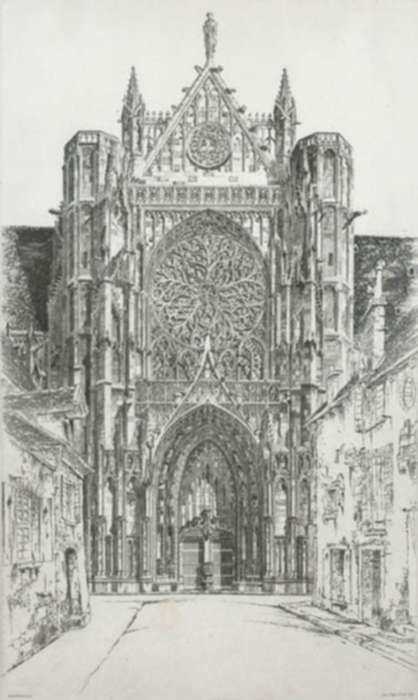 Print by John Taylor Arms: Gothic Glory, Sens Cathedral or Sens: Cathédrale de Saint Èt, represented by Childs Gallery